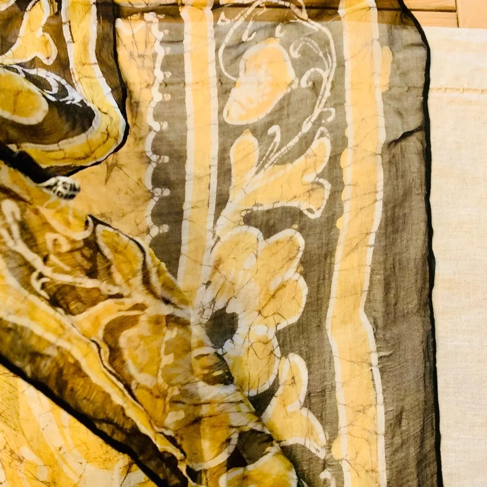 Square handkerchief style scarf yellow and black floral thin
